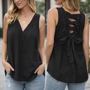 Catherine Malandrino Lace Up Back V- Neck Flowy Sleeveless top women’s Medium